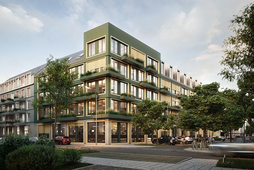 Farbige Holzbauten im urbanen Kontext: Fassadengestaltung